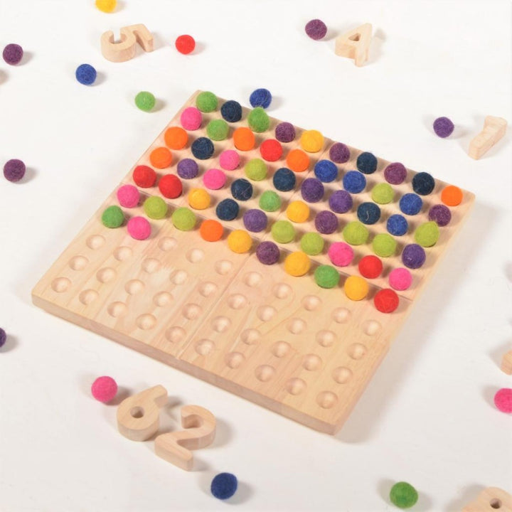 Hundred board with Wool Balls - hundred frame - 100 board - counting board - Montessori toy - math manipulative