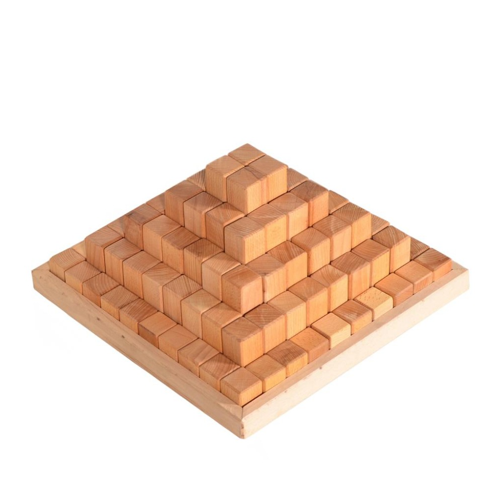 Large Stepped Pyramid of Wooden Building Blocks, 100 Piece Learning Set Natural
