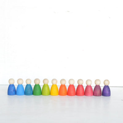 Set of 12 Rainbow Peg Dolls - Wooden Pretend Play People