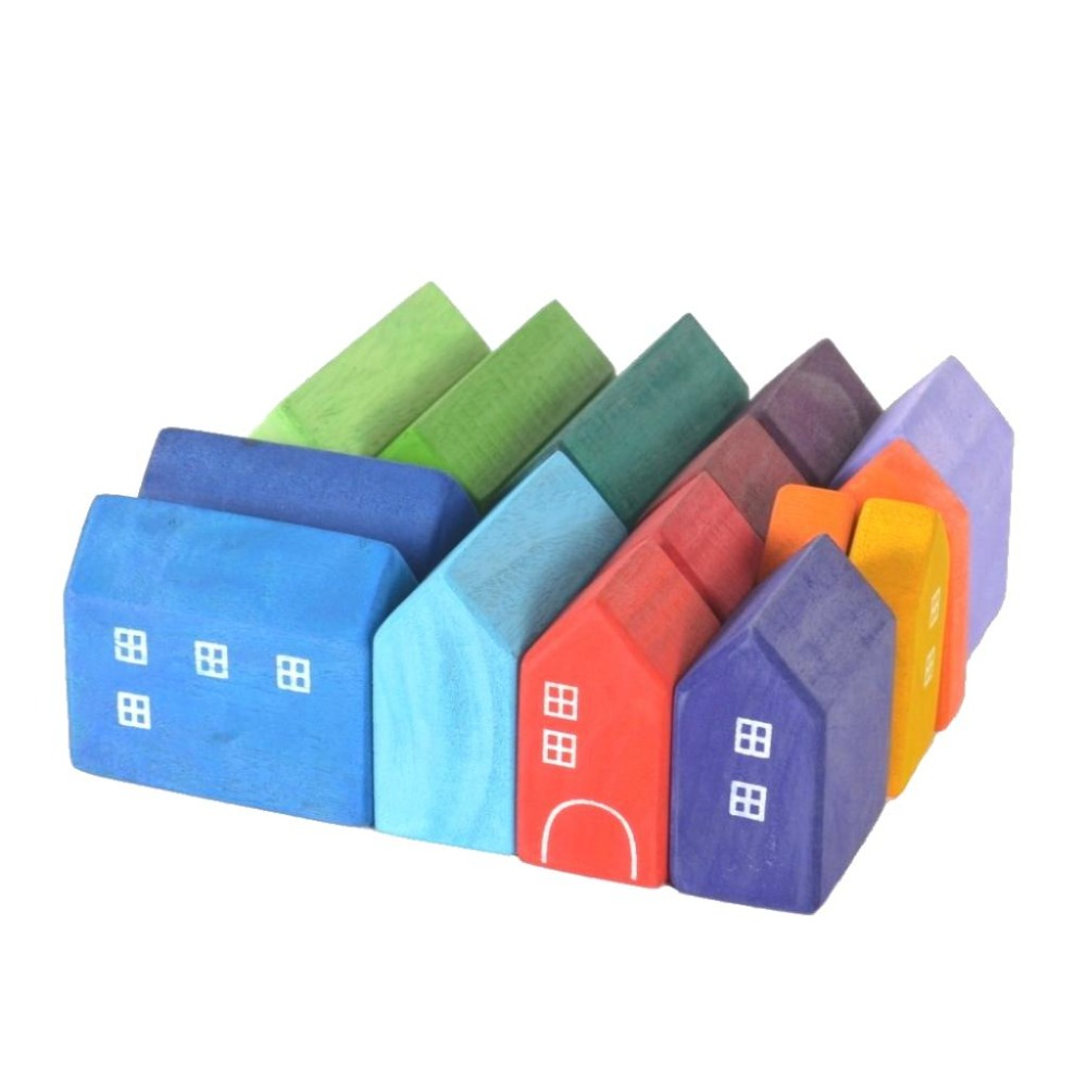Small Wooden Houses Set of 15