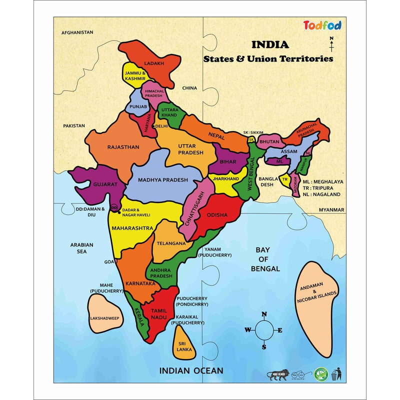 Wooden India Map States Jigsaw Puzzles, Geography for Kids & Children ...