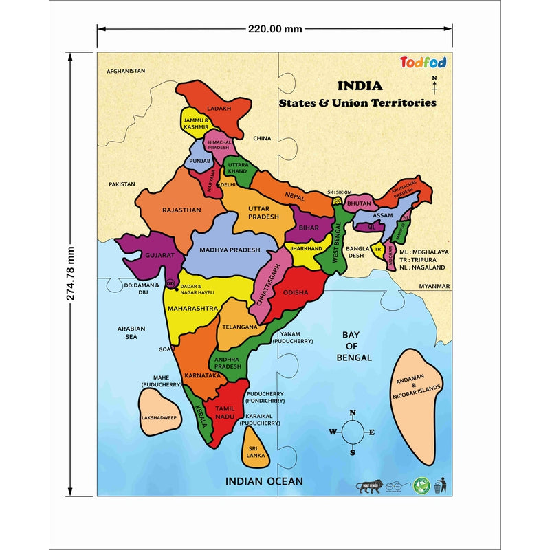 Wooden India Map States Jigsaw Puzzles, Geography for Kids & Children, Learning & Educational Toy