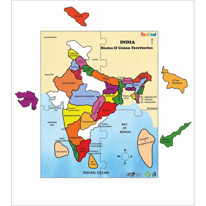 Wooden India Map States Jigsaw Puzzles, Geography for Kids & Children, Learning & Educational Toy