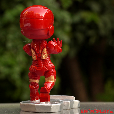 Back view of Iron man bobblehead with phone stand of height 4.72 inches. 