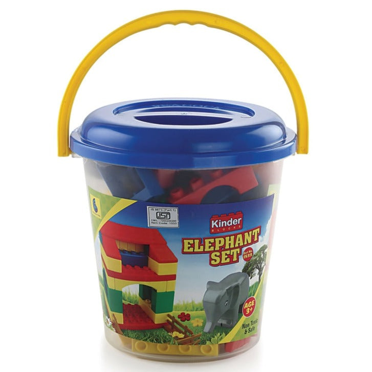 Kinder Blocks Elephant Bucket Set (Building Blocks) – 50 Pieces