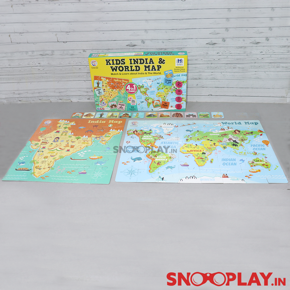 Kids India & World Map Puzzle (4 in 1 combo puzzle)