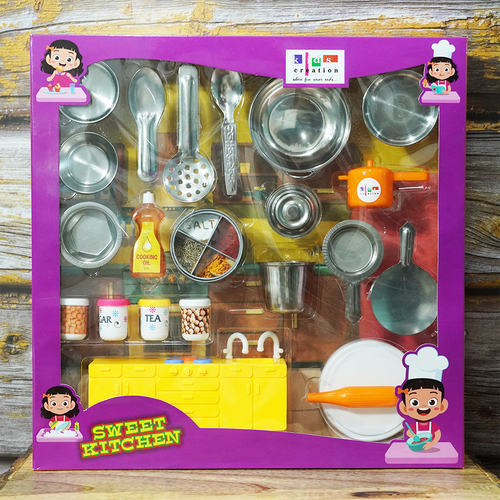 Kitchen play set for kids that makes a perfect little companion for your little one and keeps them occupied.
