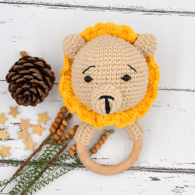 Crochet lion Rattle Cum Soft Toys - Yellow