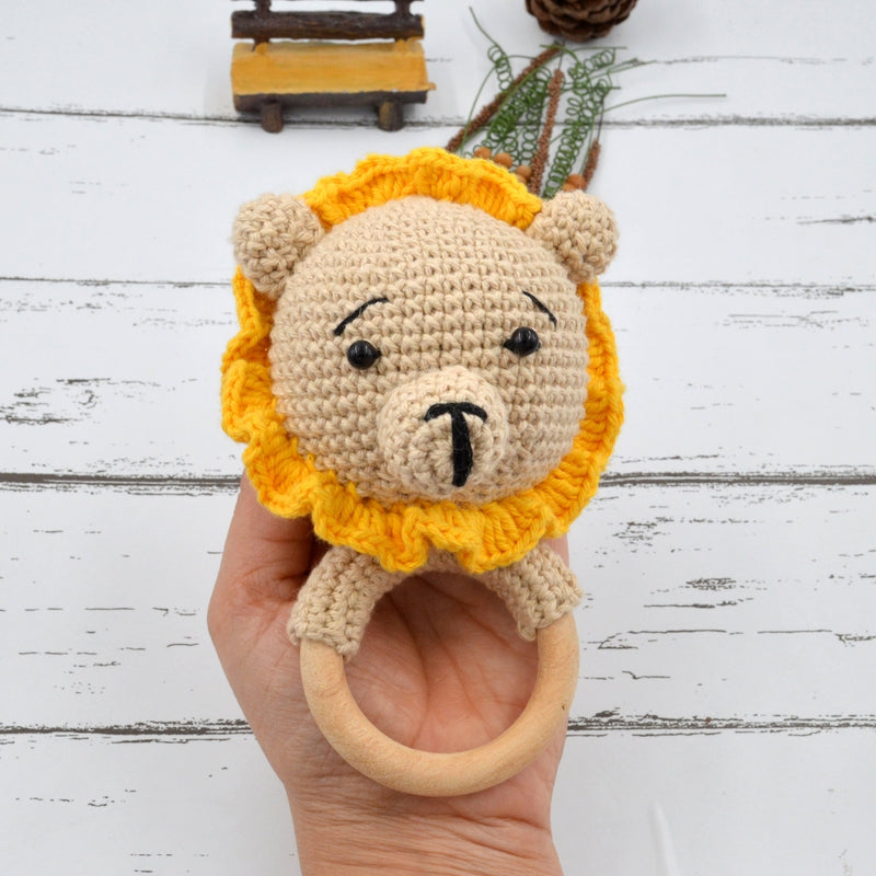 Crochet lion Rattle Cum Soft Toys - Yellow