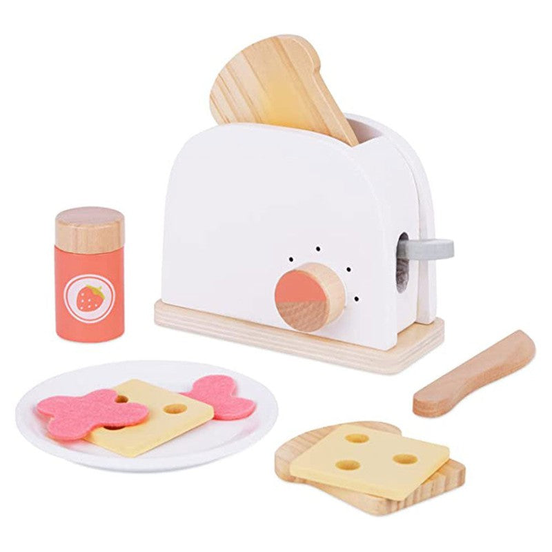 Little Toasty Toy Kitchen Wooden Pop-Up Toaster Play Set (10 Pcs)