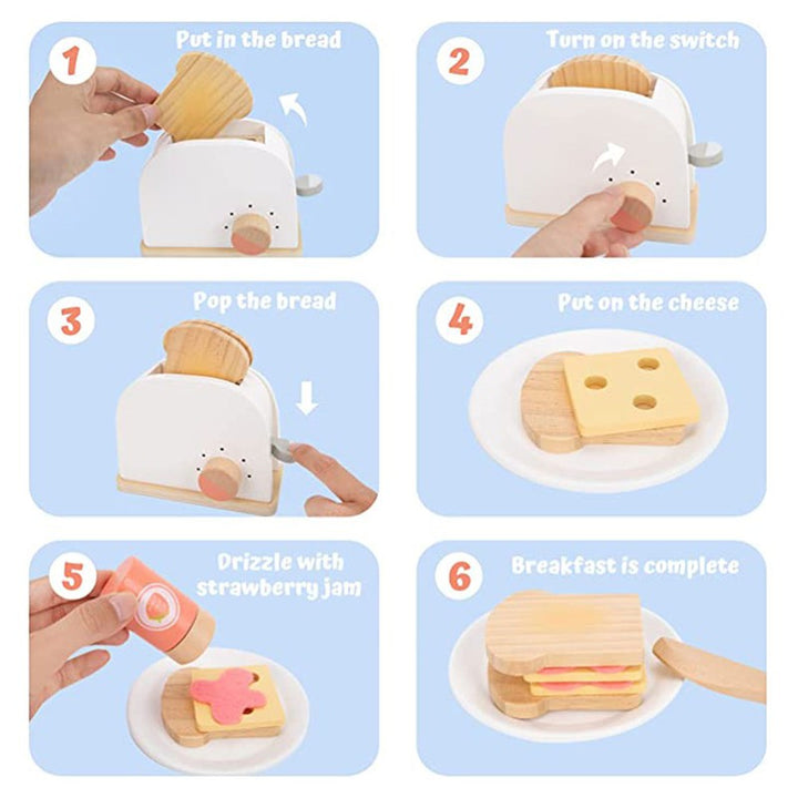 Little Toasty Toy Kitchen Wooden Pop-Up Toaster Play Set (10 Pcs)