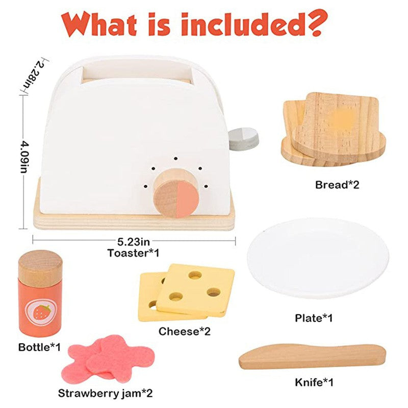 Little Toasty Toy Kitchen Wooden Pop-Up Toaster Play Set (10 Pcs)