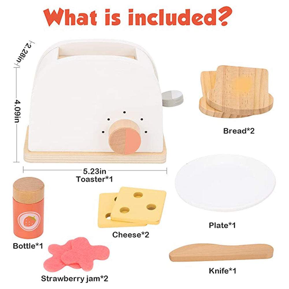 Little Toasty Toy Kitchen Wooden Pop-Up Toaster Play Set (10 Pcs)