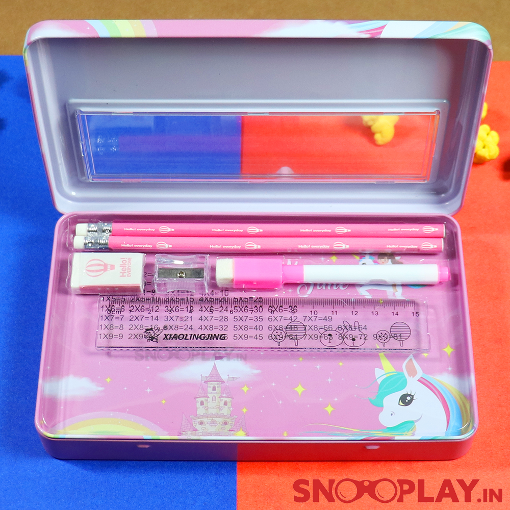 Metal Pencil Box with Stationary (Double Storage) - Assorted Designs
