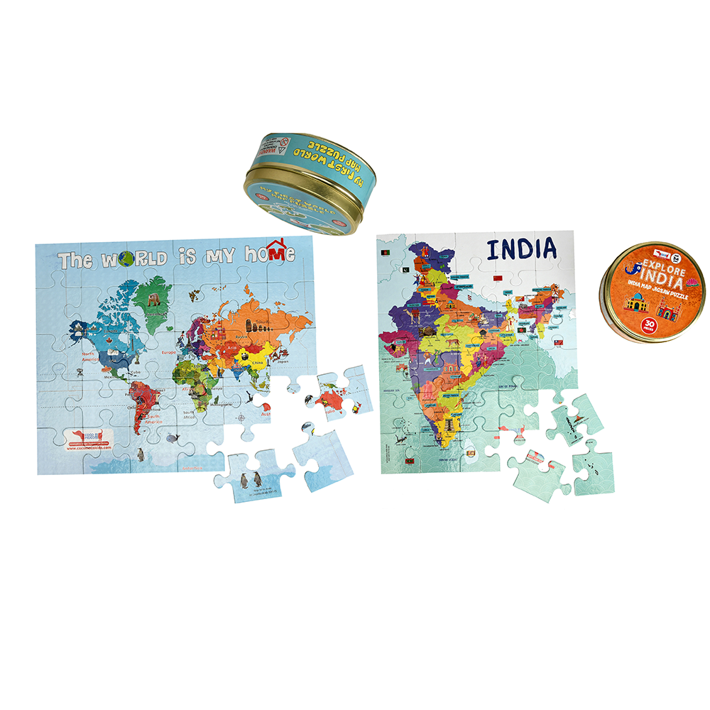 Around the World Map Jigsaw Puzzles Combo Pack (World Map + India Map)