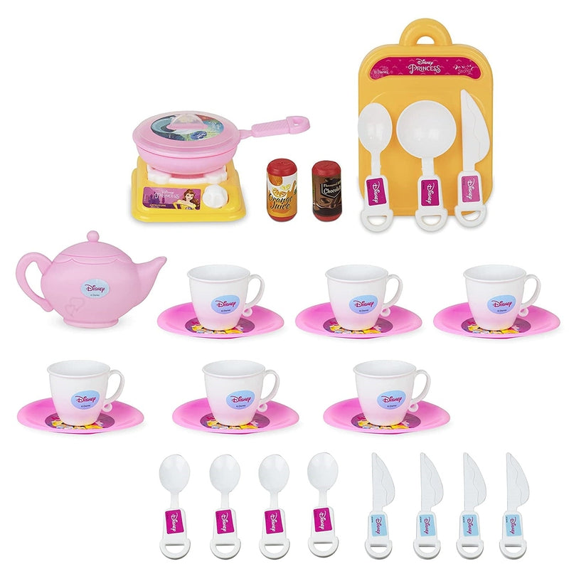 Princess Girls Kitchen Coffee Tea Set 31-Pcs Cartoon Kitchenware With Utensils Cookware Toys Non-toxic Plastic Role Pretend Play Kit - Pink