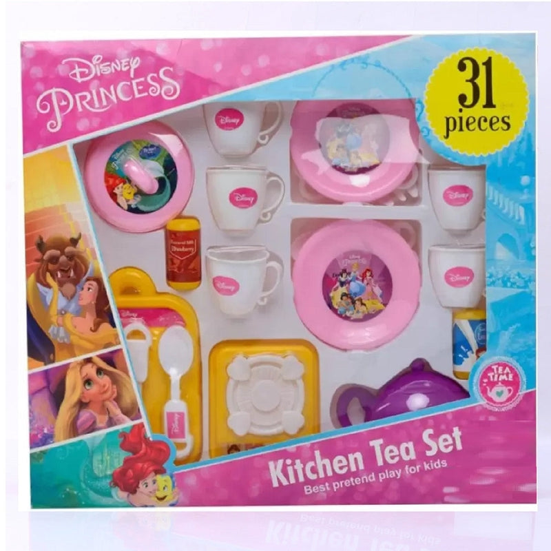 Princess Girls Kitchen Coffee Tea Set 31-Pcs Cartoon Kitchenware With Utensils Cookware Toys Non-toxic Plastic Role Pretend Play Kit - Pink