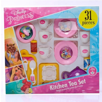 Princess Girls Kitchen Coffee Tea Set 31-Pcs Cartoon Kitchenware With Utensils Cookware Toys Non-toxic Plastic Role Pretend Play Kit - Pink