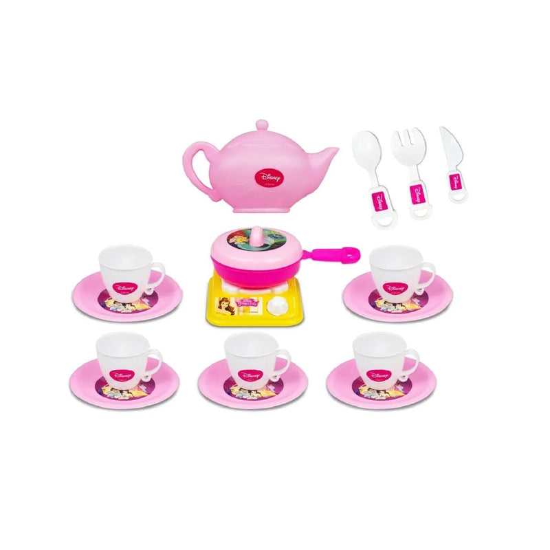 Princess Girls Kitchen Coffee Tea Set 31-Pcs Cartoon Kitchenware With Utensils Cookware Toys Non-toxic Plastic Role Pretend Play Kit - Pink