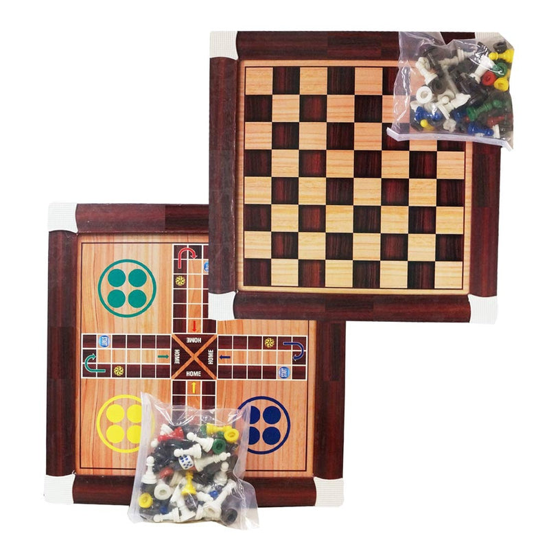 Chess and Ludo 2 in 1 Board Set Wooden Reversible Game Set for Kids & Adults