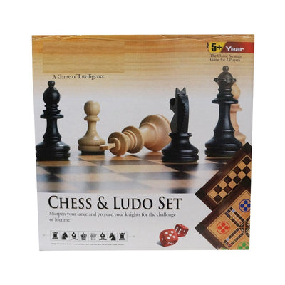 Chess and Ludo 2 in 1 Board Set Wooden Reversible Game Set for Kids & Adults