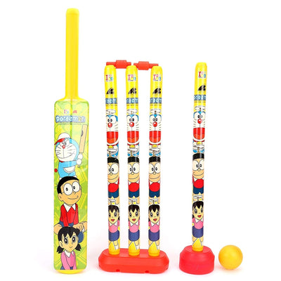 Unbreakable Plastic Cricket Set 4 Wicket, Stump 2 Base, 1 Ball & 1 Bat Playing Kit Game- Doremon