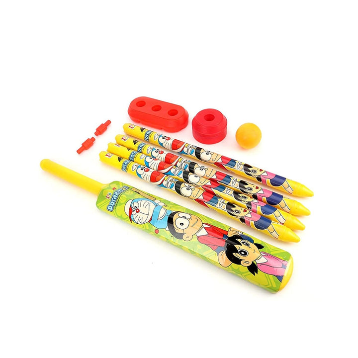 Unbreakable Plastic Cricket Set 4 Wicket, Stump 2 Base, 1 Ball & 1 Bat Playing Kit Game- Doremon