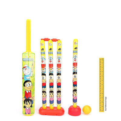 Unbreakable Plastic Cricket Set 4 Wicket, Stump 2 Base, 1 Ball & 1 Bat Playing Kit Game- Doremon