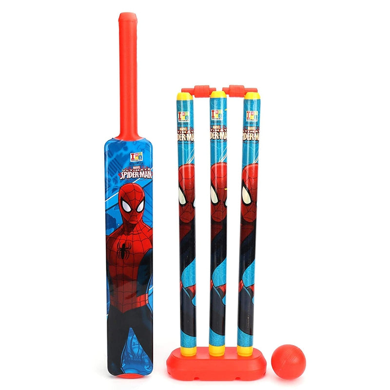 Unbreakable Plastic Cricket Set 4 Wicket, Stump 2 Base, 1 Ball & 1 Bat Playing Kit Game-Spider Man