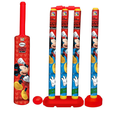 Unbreakable Plastic Cricket Set 4 Wicket, Stump 2 Base, 1 Ball & 1 Bat Playing Kit for Kids 2 Years & Above Children Indoor & Outdoor Game-MICKEY MOUSE