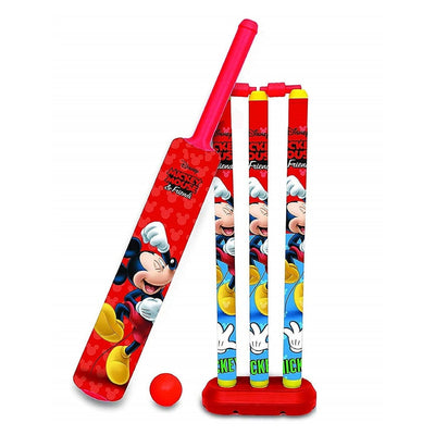 Unbreakable Plastic Cricket Set 4 Wicket, Stump 2 Base, 1 Ball & 1 Bat Playing Kit for Kids 2 Years & Above Children Indoor & Outdoor Game-MICKEY MOUSE
