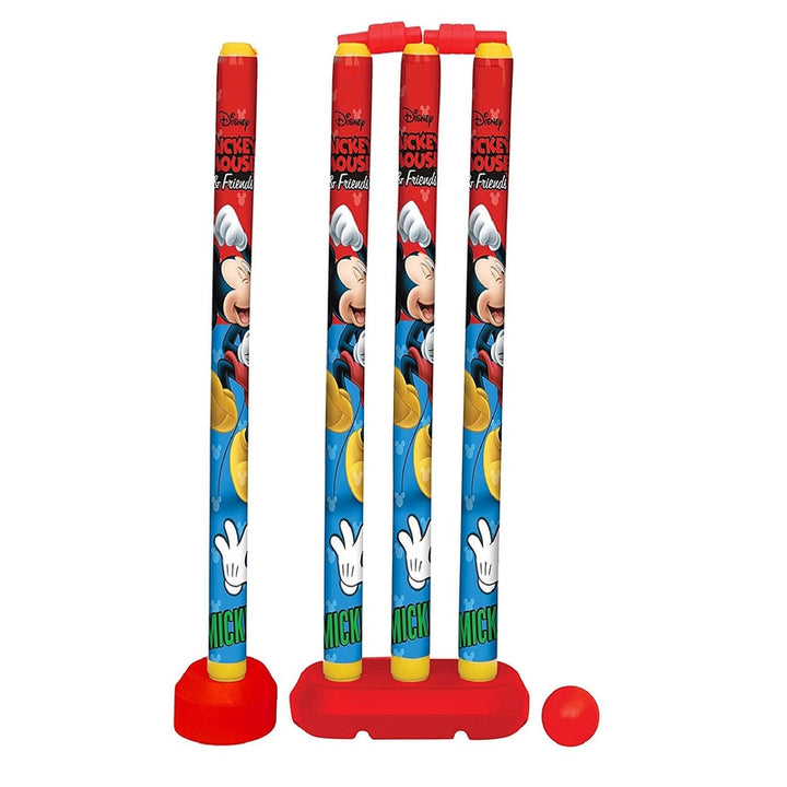 Unbreakable Plastic Cricket Set 4 Wicket, Stump 2 Base, 1 Ball & 1 Bat Playing Kit for Kids 2 Years & Above Children Indoor & Outdoor Game-MICKEY MOUSE