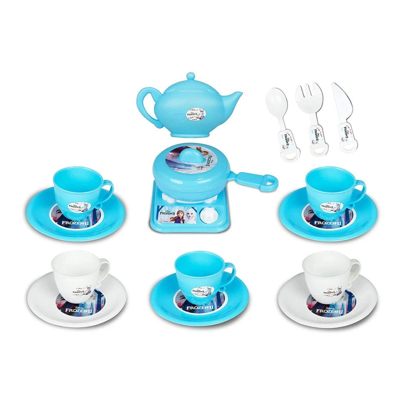 Princess Girls Kitchen Coffee Tea Set 31-Pcs Cartoon Kitchenware With Utensils Cookware Toys Non-toxic Plastic Role Pretend Play Kit - Blue