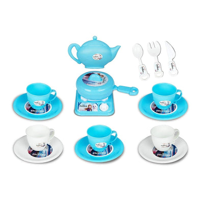 Princess Girls Kitchen Coffee Tea Set 31-Pcs Cartoon Kitchenware With Utensils Cookware Toys Non-toxic Plastic Role Pretend Play Kit - Blue