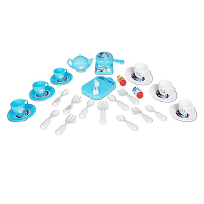 Princess Girls Kitchen Coffee Tea Set 31-Pcs Cartoon Kitchenware With Utensils Cookware Toys Non-toxic Plastic Role Pretend Play Kit - Blue