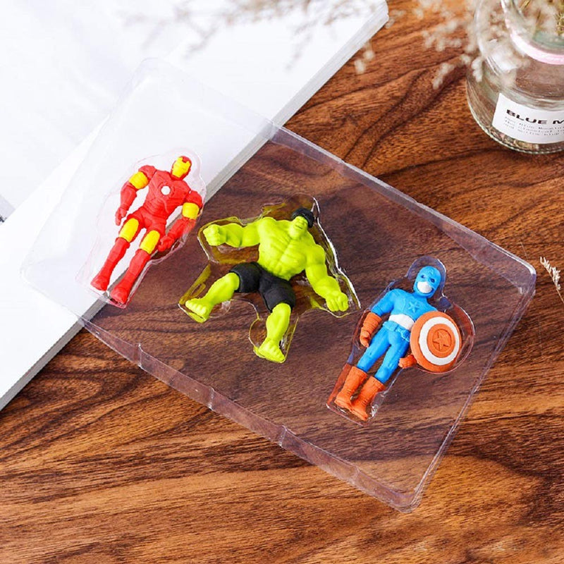 Set of 3 Pieces Marvel Avenger Superhero Pencil Eraser for Kids School Stationary Kit Learn & Play