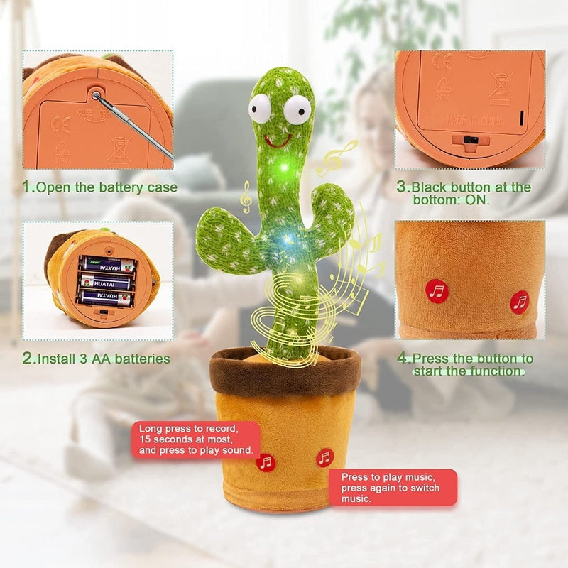 Dancing Talking Cactus Toy - 120 Songs, Mimicking & LED Glowing Light (1-3 Years)