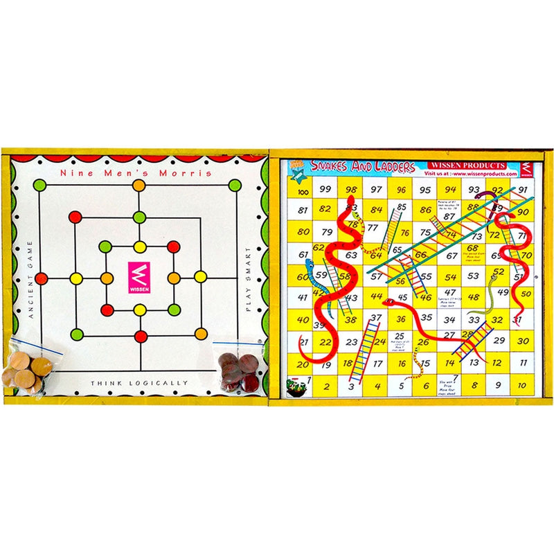 Wooden Nine Men Morris and Snake Ladder Combined Board Game