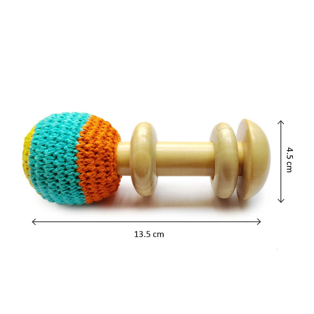 Wooden Non-Toxic Crochet Shaker Rattle Toy - ORANGE