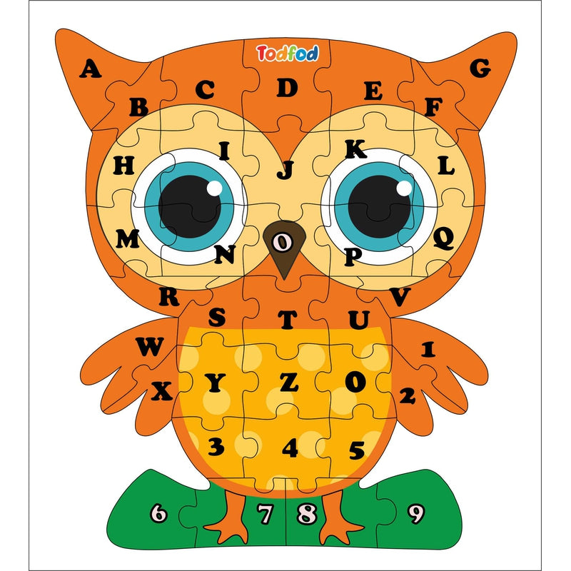 Shaped Wooden Jigsaw Puzzle Toy for Kids & Children, Bird Owl English Alphabet & Learning - Multicolour 36 pcs