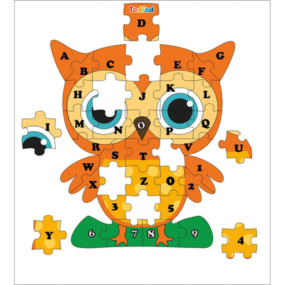 Shaped Wooden Jigsaw Puzzle Toy for Kids & Children, Bird Owl English Alphabet & Learning - Multicolour 36 pcs