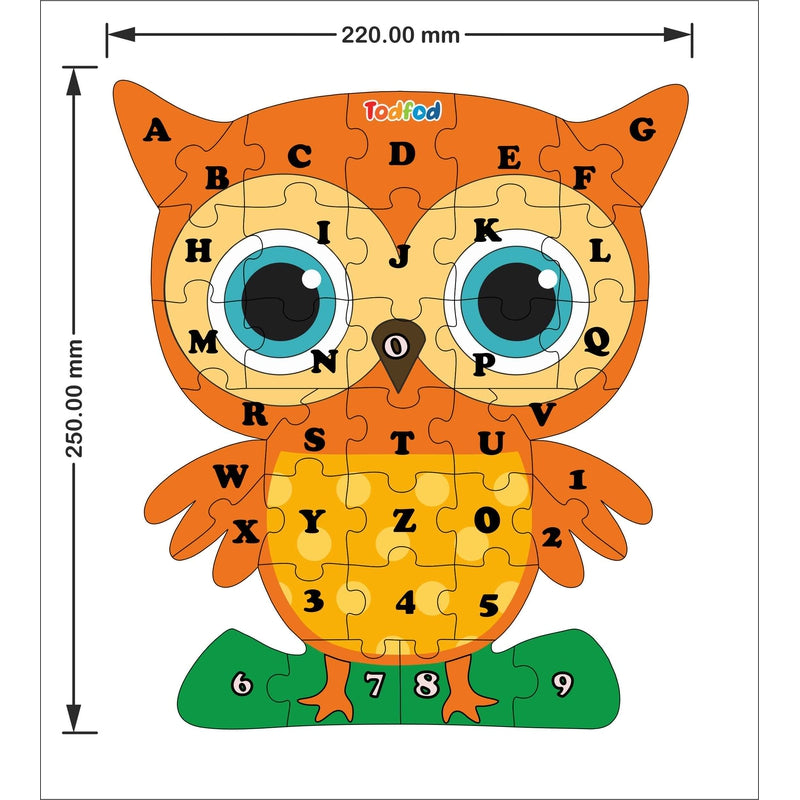 Shaped Wooden Jigsaw Puzzle Toy for Kids & Children, Bird Owl English Alphabet & Learning - Multicolour 36 pcs