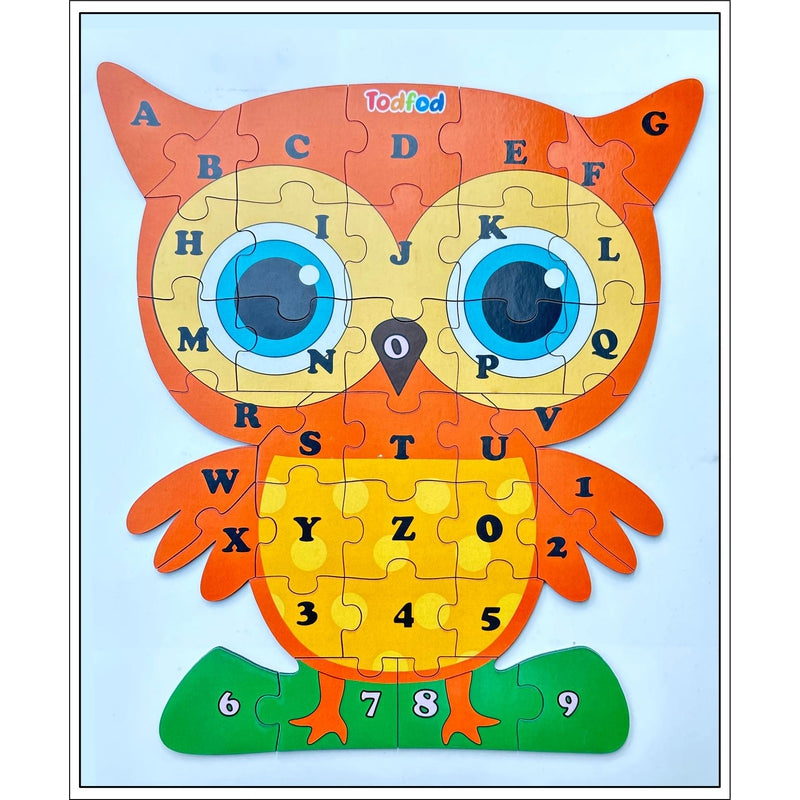 Shaped Wooden Jigsaw Puzzle Toy for Kids & Children, Bird Owl English Alphabet & Learning - Multicolour 36 pcs