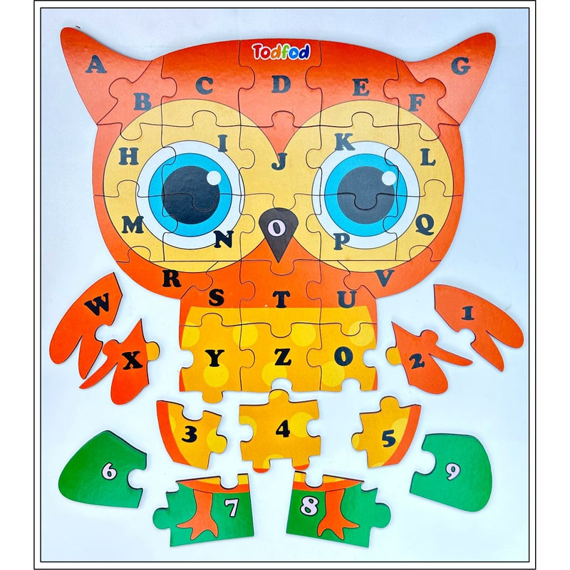 Shaped Wooden Jigsaw Puzzle Toy for Kids & Children, Bird Owl English Alphabet & Learning - Multicolour 36 pcs