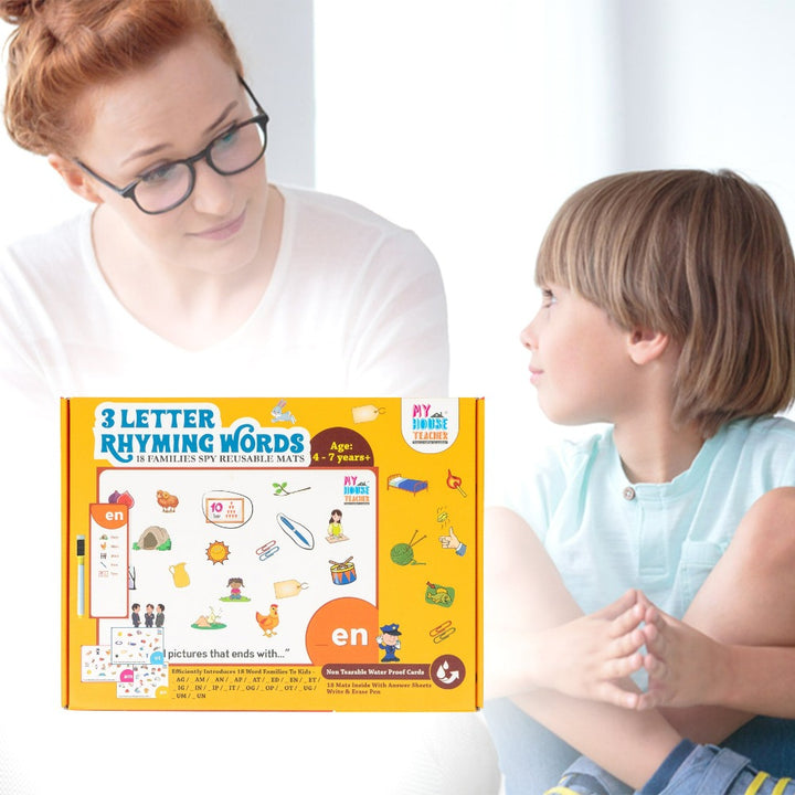 Rhyming Three Letter Words 18 Families Reusable I-spy mats set - great for Reading, Phonics and Ending Sounds Recognition