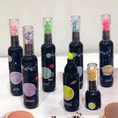 6 Pieces Colours Space Theme Highlighter Bottle Shapes Cute Highlighters Marker Pens Stationery Item