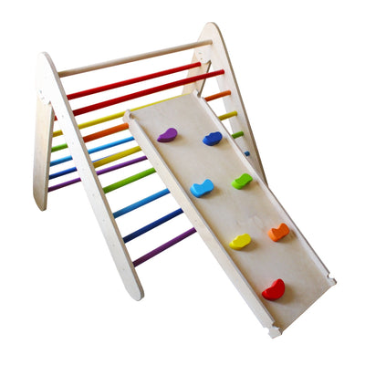 Wooden Rainbow Pikler Triangle + Slide and Climber (COD Not Available)