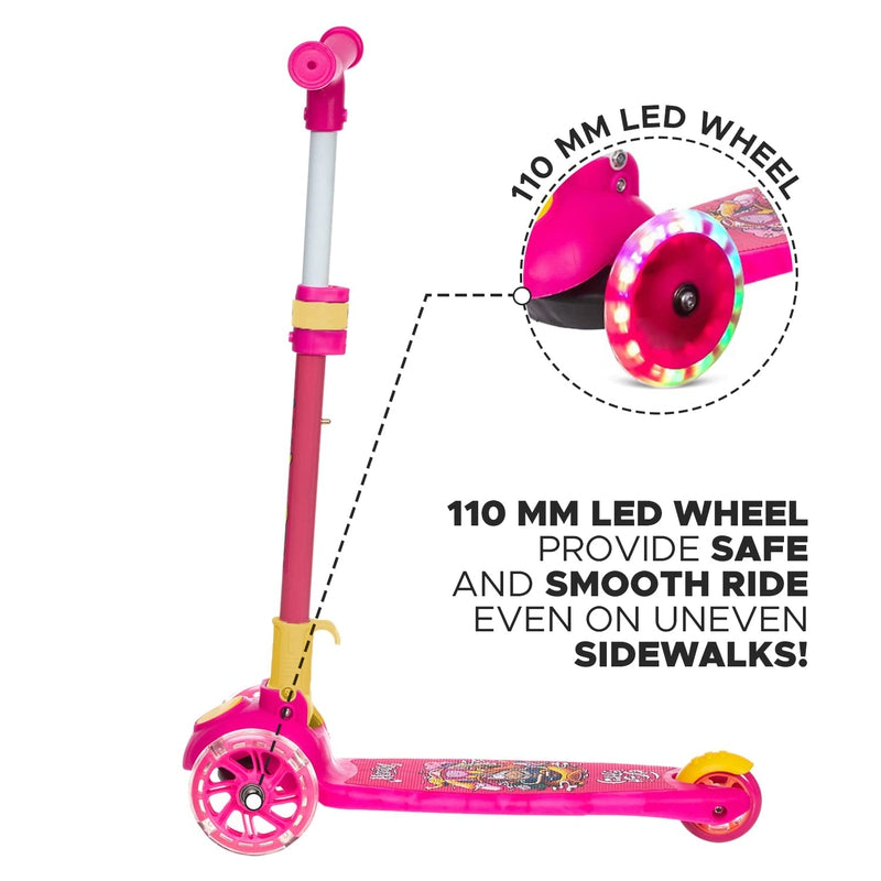 Kids Pink Scooter Adjustable & Foldable Handle Multicolor Flashing LED Wheels Ride on Scooters for Children Printed