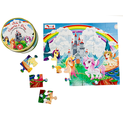 2 in 1 Unicorn & Pony Jigsaw Puzzle & Coloring Kit- Set of 5