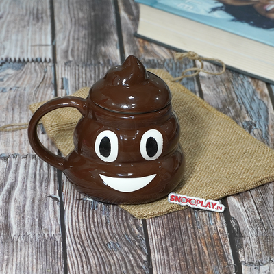 The not so little mischievous 3D ceramic coffee mug in the shape of poop.